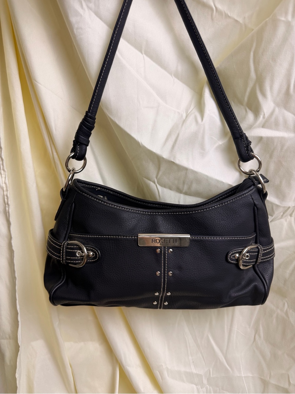 Y2K Rosetti Black Faux Leather Shoulder Bag with Silver Hardware - Whimsigoth - Picture 2 of 9